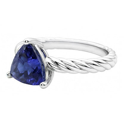 Natural Real ( Not Lab Grown )  Trillion Solitaire Ring Rope Style Deep Blue Sapphire 1 Carat