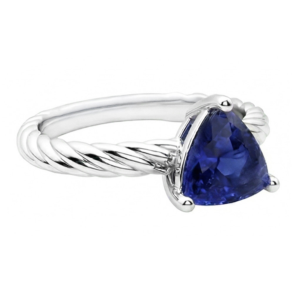 Natural Real ( Not Lab Grown )  Trillion Solitaire Ring Rope Style Deep Blue Sapphire 1 Carat
