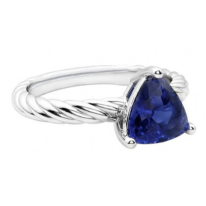 Natural Real ( Not Lab Grown )  Trillion Solitaire Ring Rope Style Deep Blue Sapphire 1 Carat