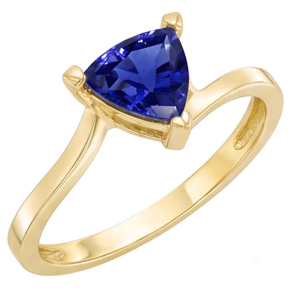 Natural Real ( Not Lab Grown )  Trillion Solitaire Sapphire Ring 1.50 Carats Bypass Style Yellow Gold