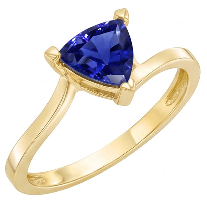 Natural Real ( Not Lab Grown )  Trillion Solitaire Sapphire Ring 1.50 Carats Bypass Style Yellow Gold