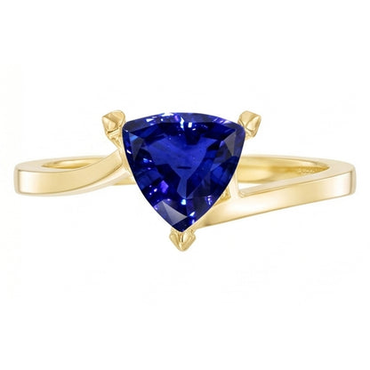 Natural Real ( Not Lab Grown )  Trillion Solitaire Sapphire Ring 1.50 Carats Bypass Style Yellow Gold