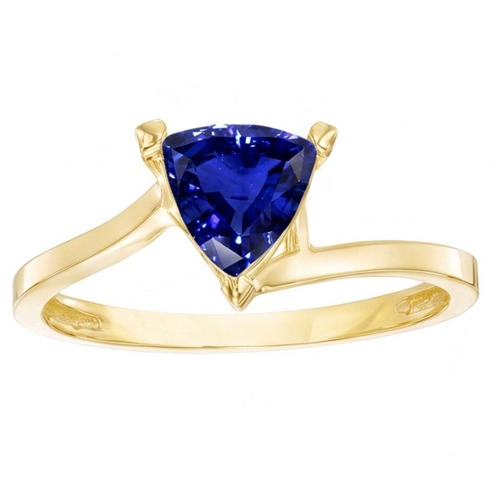 Natural Real ( Not Lab Grown )  Trillion Solitaire Sapphire Ring 1.50 Carats Bypass Style Yellow Gold