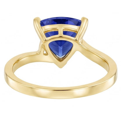 Natural Real ( Not Lab Grown )  Trillion Solitaire Sapphire Ring 1.50 Carats Bypass Style Yellow Gold
