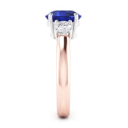 Natural Real ( Not Lab Grown )  Two Tone Gold 3 Stone Wedding Ring Round Ceylon Sapphire 2 Carats