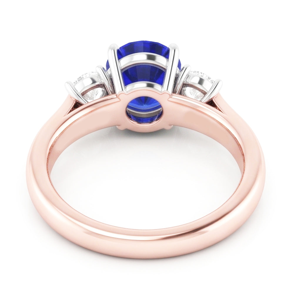 Natural Real ( Not Lab Grown )  Two Tone Gold 3 Stone Wedding Ring Round Ceylon Sapphire 2 Carats