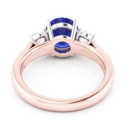 Natural Real ( Not Lab Grown )  Two Tone Gold 3 Stone Wedding Ring Round Ceylon Sapphire 2 Carats