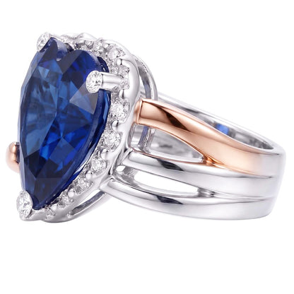 Natural Real ( Not Lab Grown )  Two Tone Halo Heart Ceylon Sapphire Ring Triple Shank 4 Carats