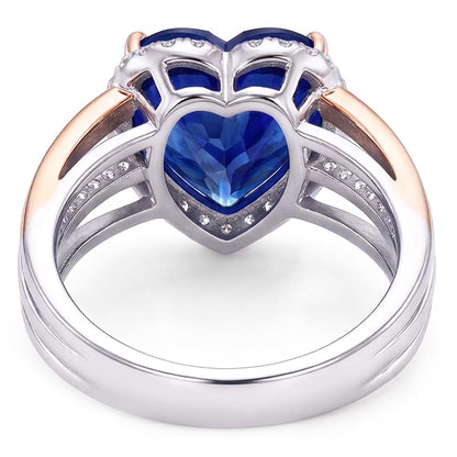 Natural Real ( Not Lab Grown )  Two Tone Halo Heart Ceylon Sapphire Ring Triple Shank 4 Carats