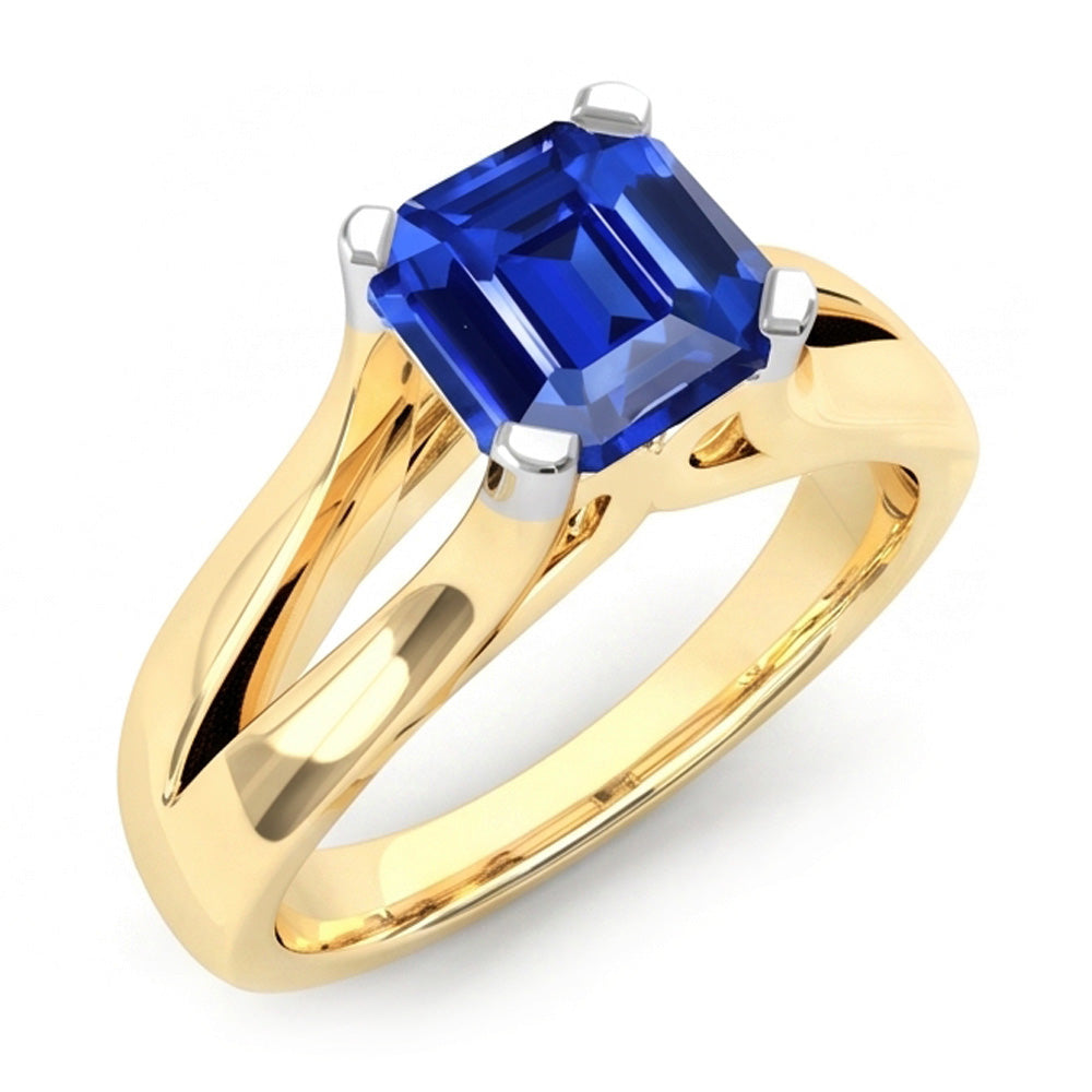 Natural Real ( Not Lab Grown )  Two Tone Solitaire Emerald Blue Sapphire Ring 2.50 Carats Split Shank