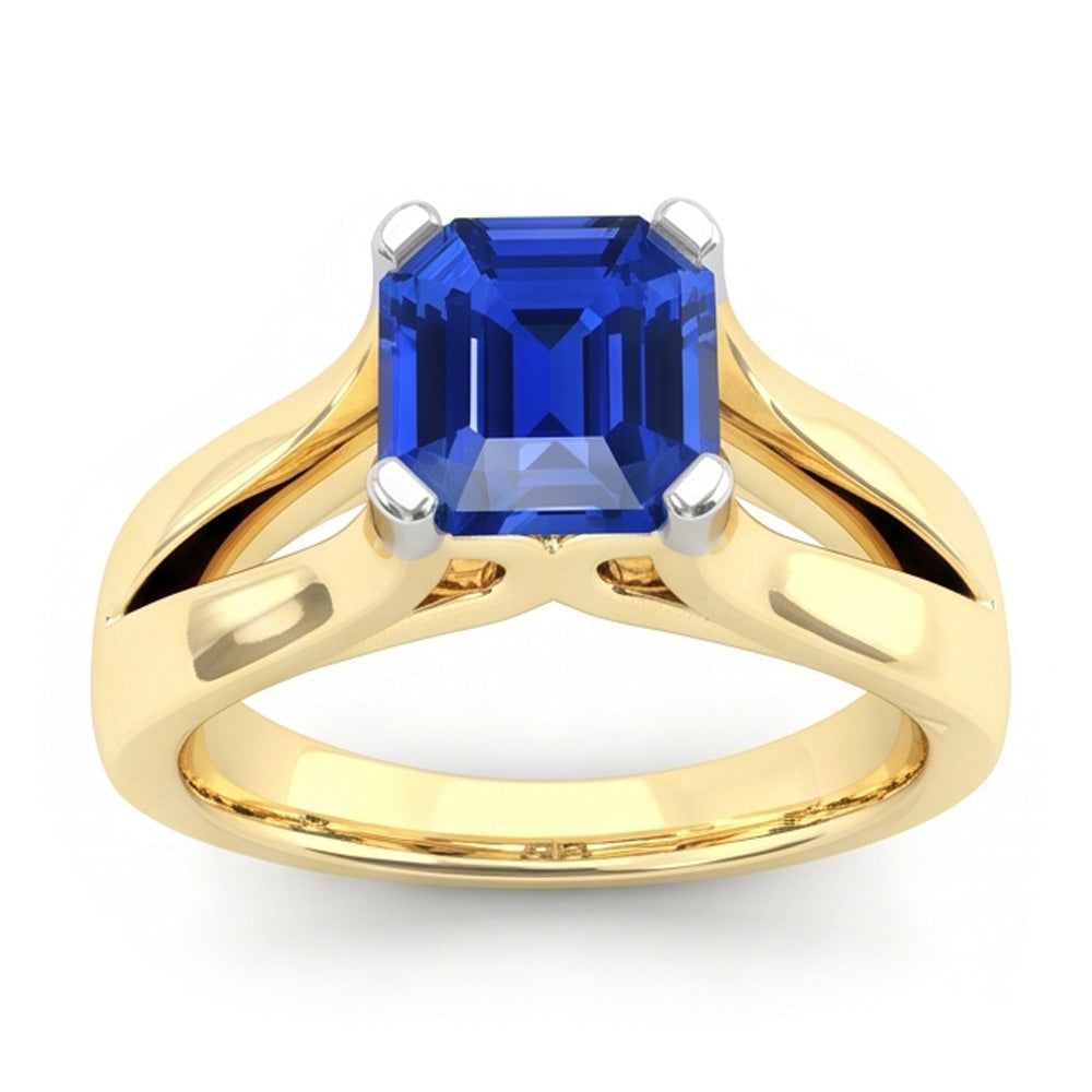Natural Real ( Not Lab Grown )  Two Tone Solitaire Emerald Blue Sapphire Ring 2.50 Carats Split Shank