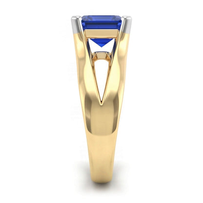 Natural Real ( Not Lab Grown )  Two Tone Solitaire Emerald Blue Sapphire Ring 2.50 Carats Split Shank