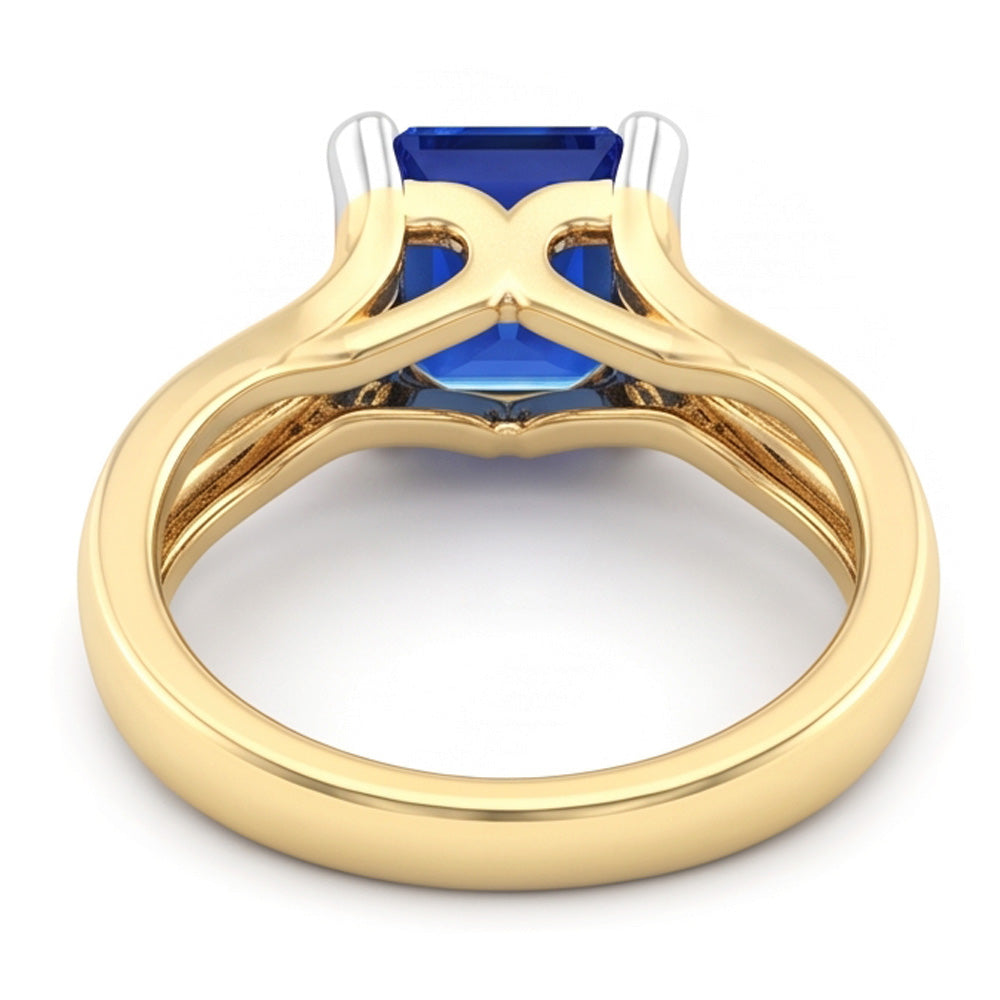 Natural Real ( Not Lab Grown )  Two Tone Solitaire Emerald Blue Sapphire Ring 2.50 Carats Split Shank