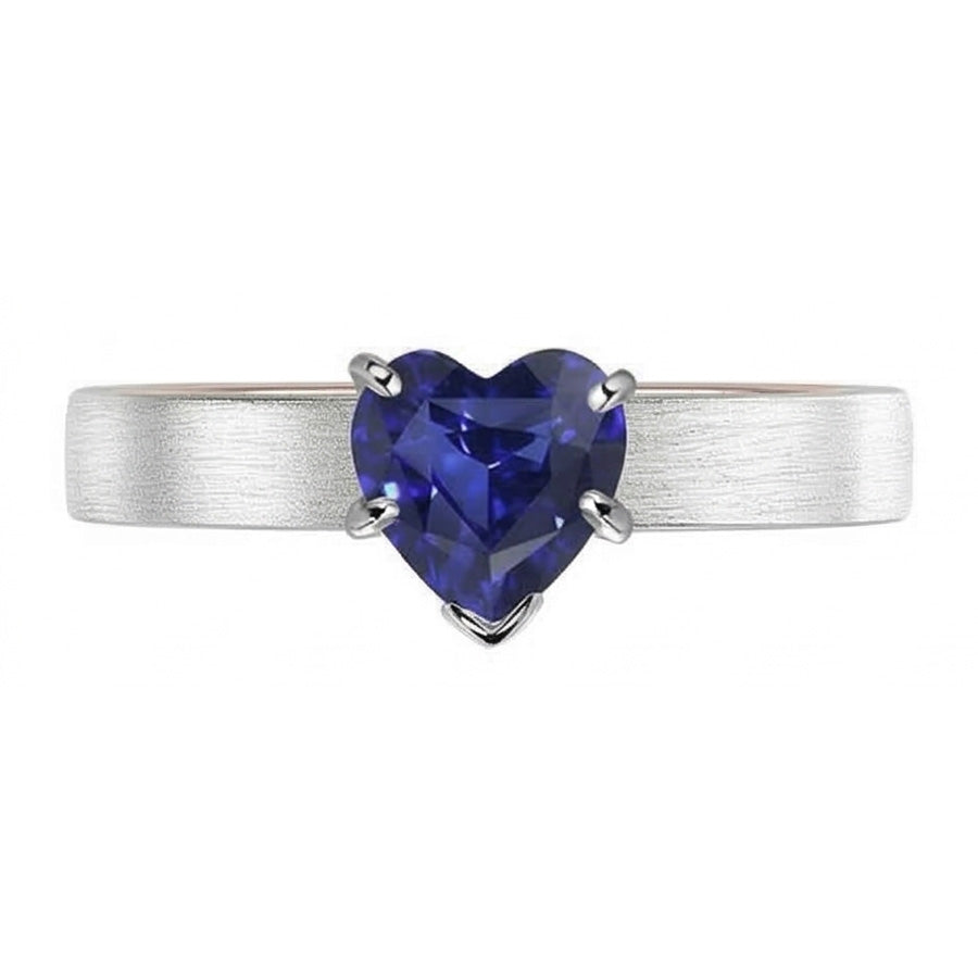 Natural Real ( Not Lab Grown )  Two Tone Solitaire Heart Deep Blue Sapphire Ring 1.50 Carats