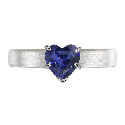 Natural Real ( Not Lab Grown )  Two Tone Solitaire Heart Deep Blue Sapphire Ring 1.50 Carats