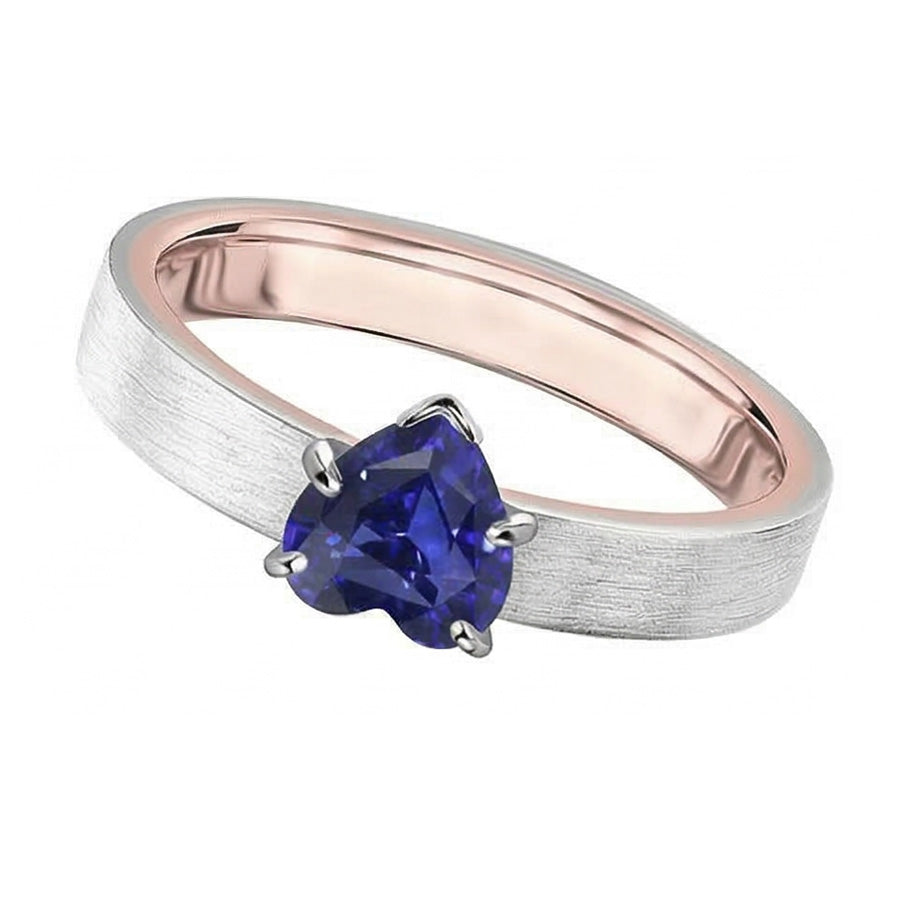 Natural Real ( Not Lab Grown )  Two Tone Solitaire Heart Deep Blue Sapphire Ring 1.50 Carats