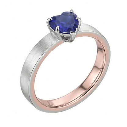 Natural Real ( Not Lab Grown )  Two Tone Solitaire Heart Deep Blue Sapphire Ring 1.50 Carats