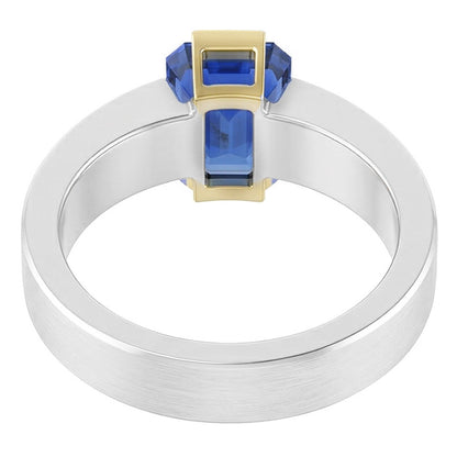 Natural Real ( Not Lab Grown )  Two Tone Solitaire Ring 1 Carat Blue Sapphire Emerald Cut Gold Jewelry