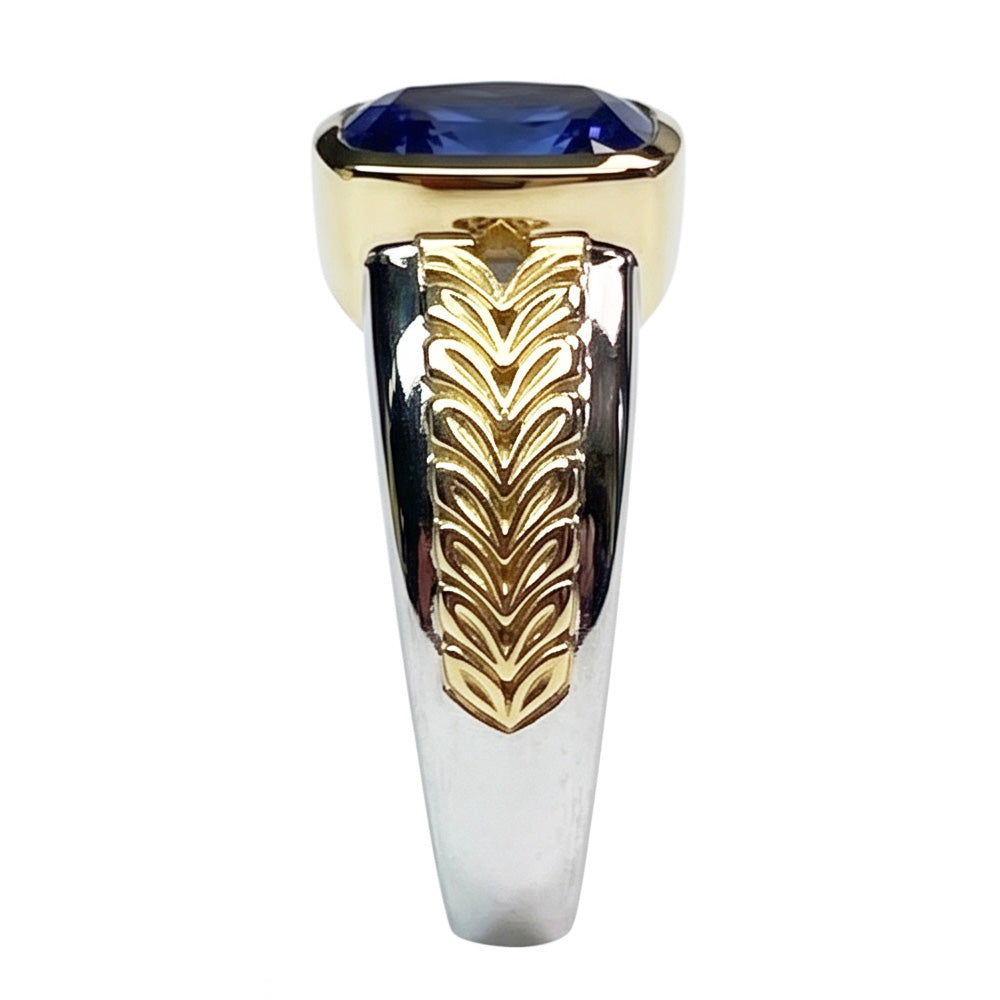 Natural Real ( Not Lab Grown )  Two Tone Solitaire Tanzanite Ring Cushion Bezel Set 5.50 Carats