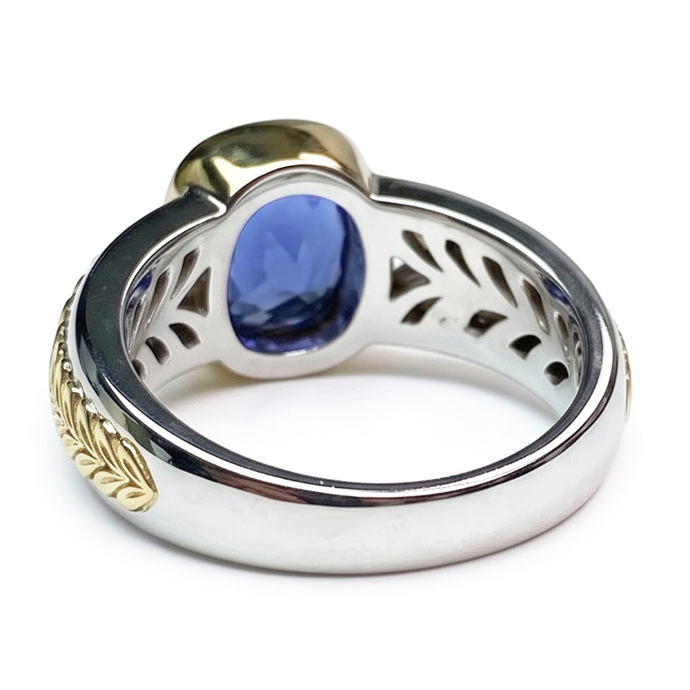 Natural Real ( Not Lab Grown )  Two Tone Solitaire Tanzanite Ring Cushion Bezel Set 5.50 Carats