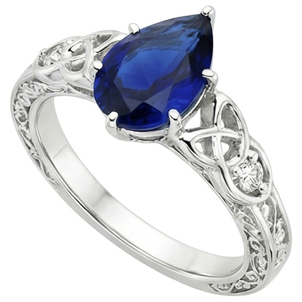 Natural Real ( Not Lab Grown )  Vintage Style Gold Ring Filigree Shank Pear Blue Sapphire 5.25 Carats