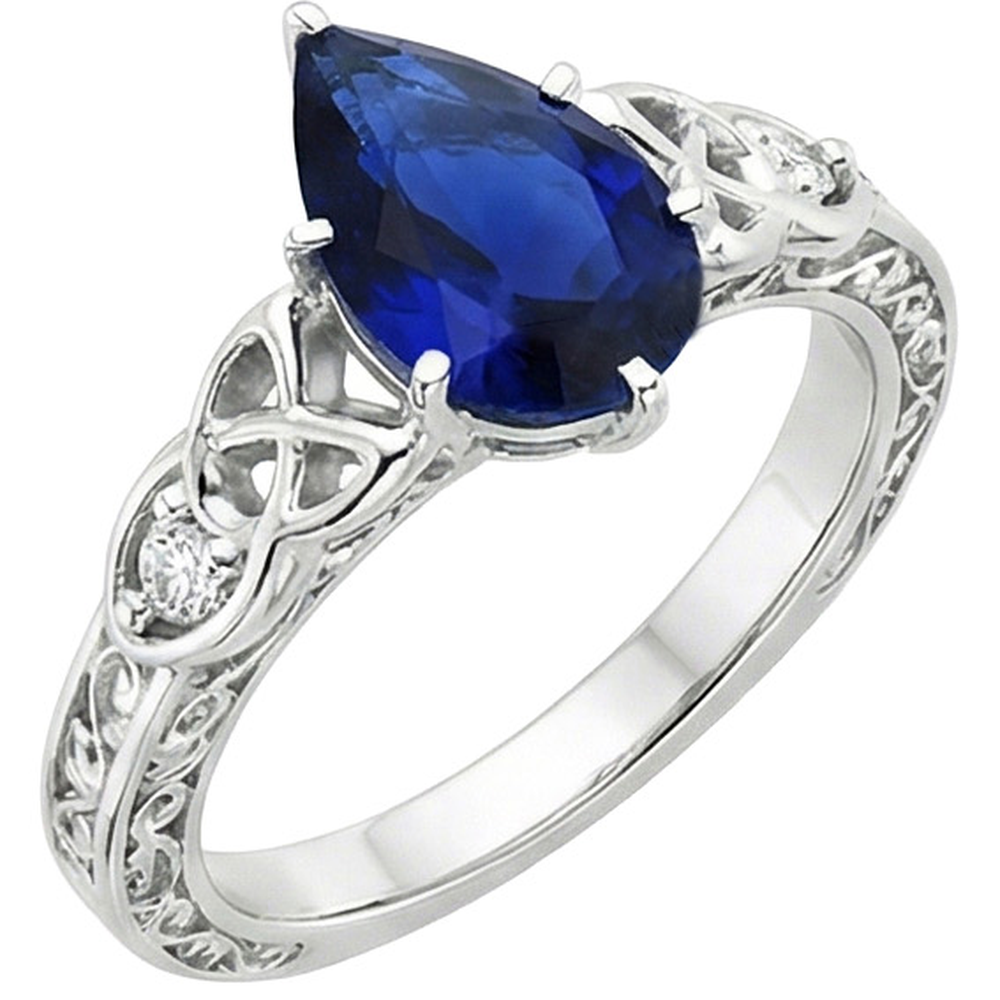 Natural Real ( Not Lab Grown )  Vintage Style Gold Ring Filigree Shank Pear Blue Sapphire 5.25 Carats