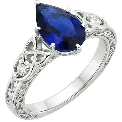Natural Real ( Not Lab Grown )  Vintage Style Gold Ring Filigree Shank Pear Blue Sapphire 5.25 Carats