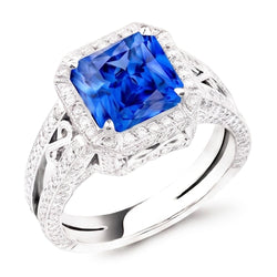 Natural Real ( Not Lab Grown )  Vintage Style Halo Sapphire Ring Srilanka Milgrain 3 Carat Split Shank