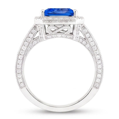 Natural Real ( Not Lab Grown )  Vintage Style Halo Sapphire Ring Srilanka Milgrain 3 Carat Split Shank