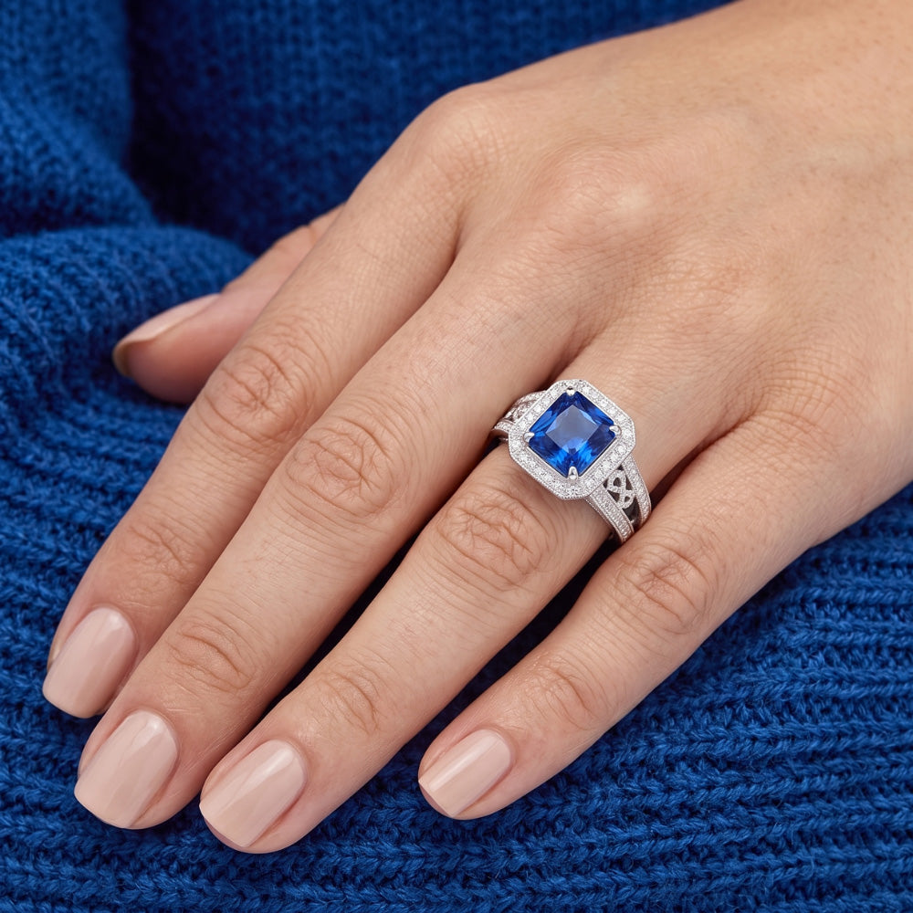 Natural Real ( Not Lab Grown )  Vintage Style Halo Sapphire Ring Srilanka Milgrain 3 Carat Split Shank