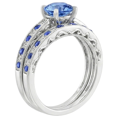 Natural Real ( Not Lab Grown )  Vintage Style Sapphire Wedding Set
