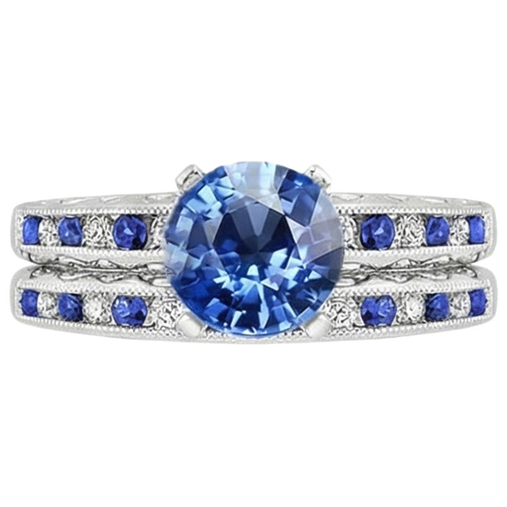Natural Real ( Not Lab Grown )  Vintage Style Sapphire Wedding Set