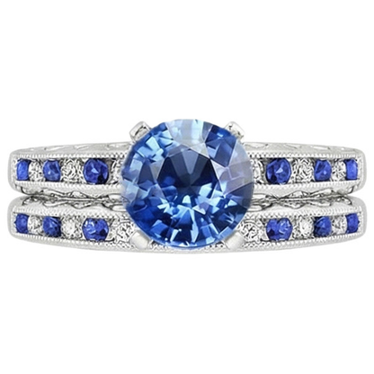 Natural Real ( Not Lab Grown )  Vintage Style Sapphire Wedding Set