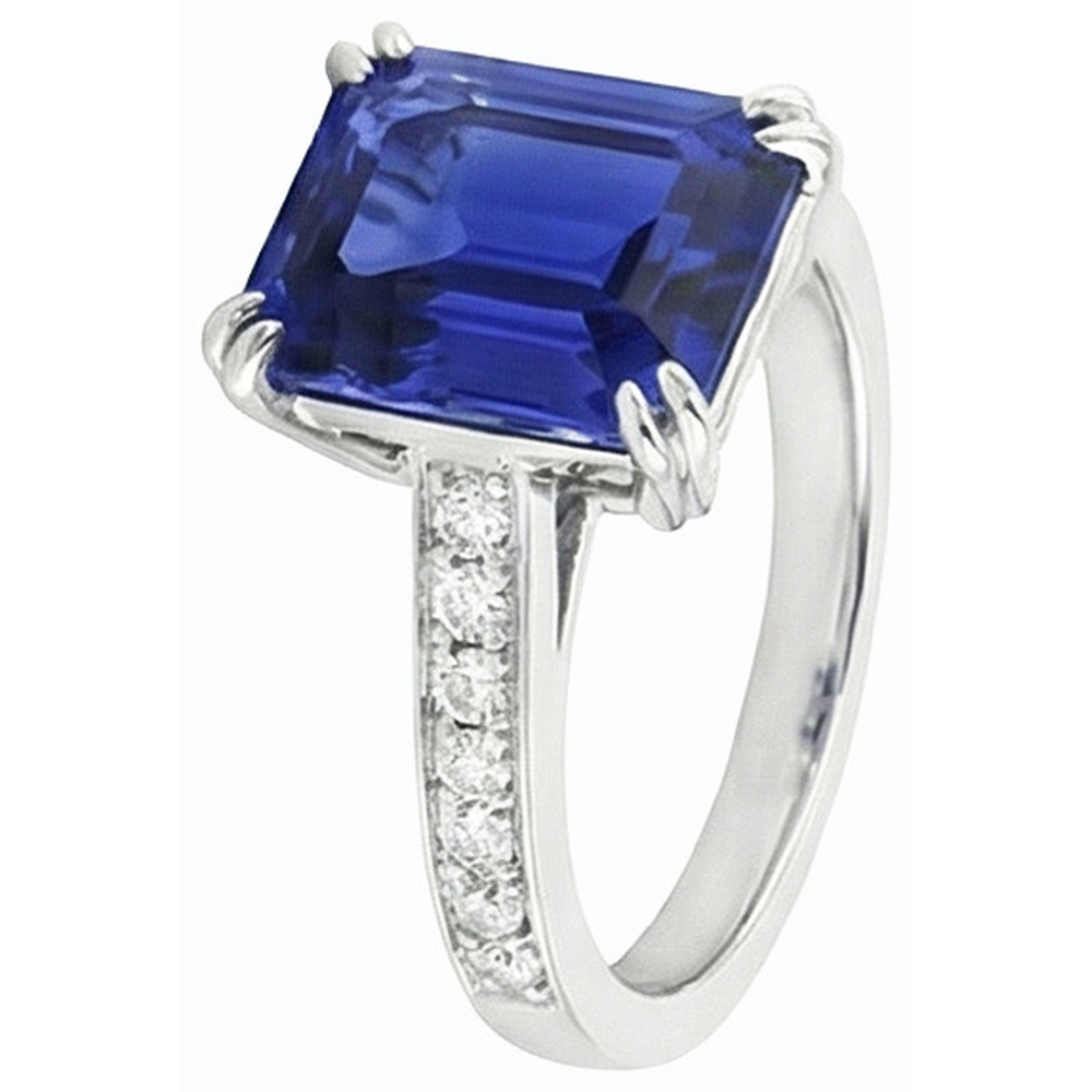Natural Real ( Not Lab Grown )  Wedding Solitaire With Accents Ring Emerald Blue Sapphire 3 Carats