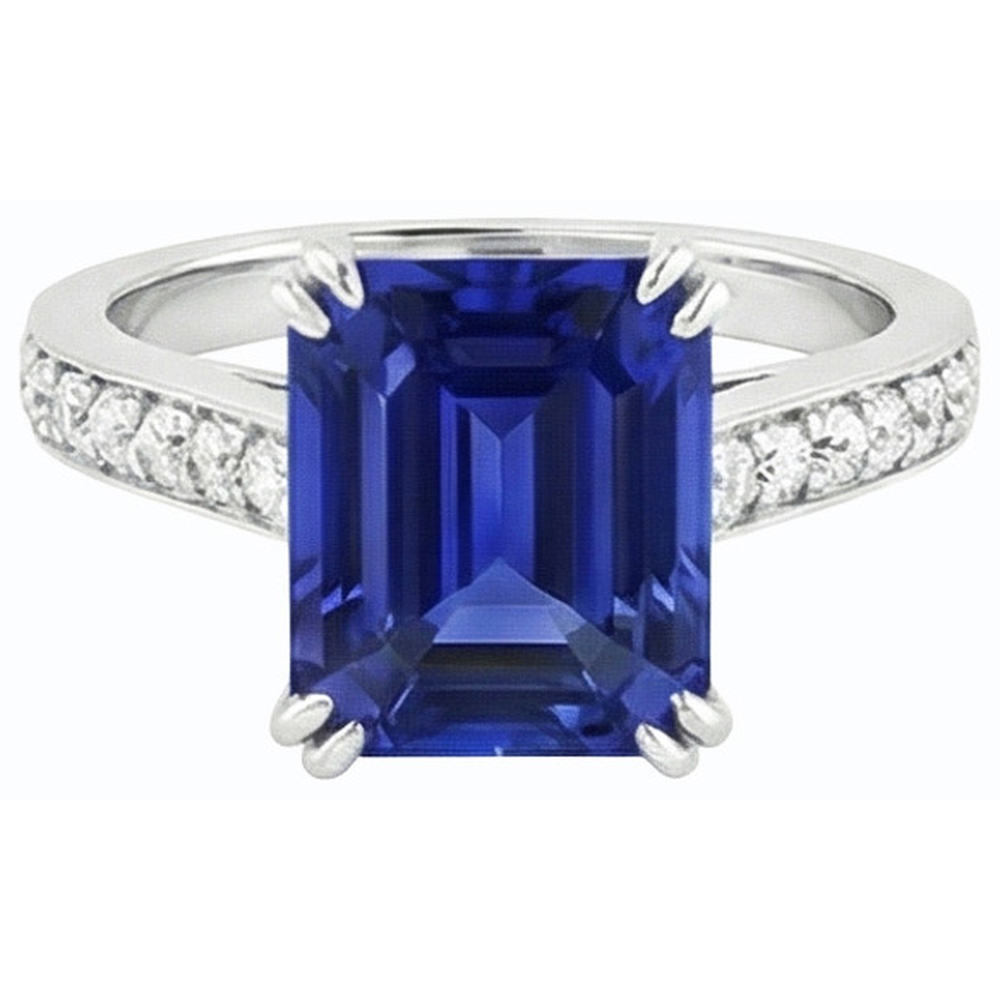 Natural Real ( Not Lab Grown )  Wedding Solitaire With Accents Ring Emerald Blue Sapphire 3 Carats