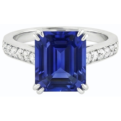 Natural Real ( Not Lab Grown )  Wedding Solitaire With Accents Ring Emerald Blue Sapphire 3 Carats