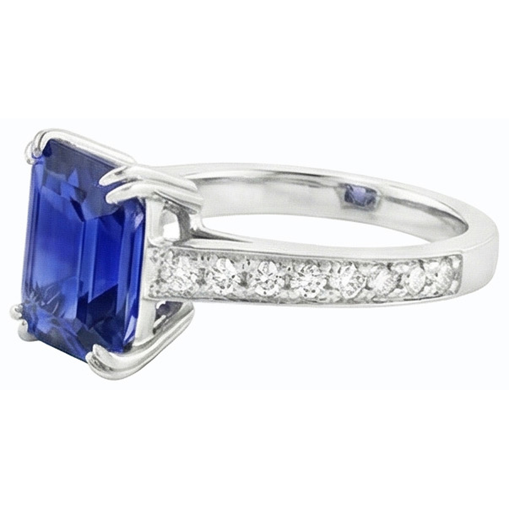 Natural Real ( Not Lab Grown )  Wedding Solitaire With Accents Ring Emerald Blue Sapphire 3 Carats