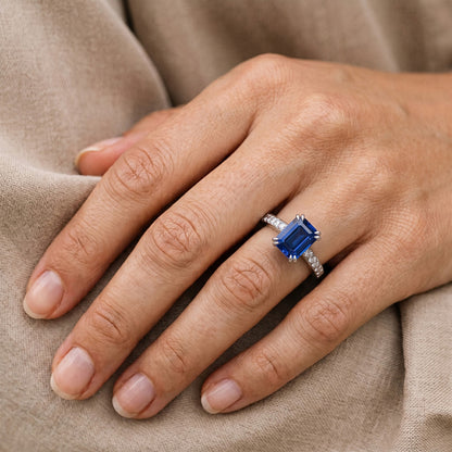 Natural Real ( Not Lab Grown )  Wedding Solitaire With Accents Ring Emerald Blue Sapphire 3 Carats