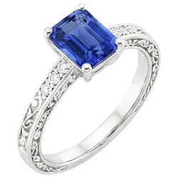 Natural Real ( Not Lab Grown )  White Gold Gemstone Ring With Accent Emerald Blue Sapphire 3.50 Carats