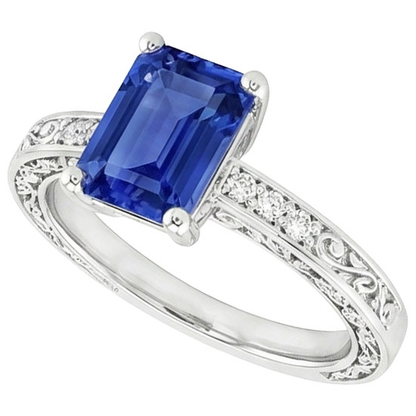 Natural Real ( Not Lab Grown )  White Gold Gemstone Ring With Accent Emerald Blue Sapphire 3.50 Carats