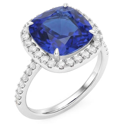Natural Real ( Not Lab Grown )  White Gold Halo Cushion Srilanka Sapphire Ring 4.50 Carats Jewelry