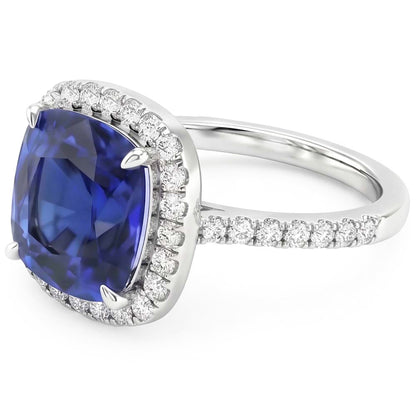 Natural Real ( Not Lab Grown )  White Gold Halo Cushion Srilanka Sapphire Ring 4.50 Carats Jewelry