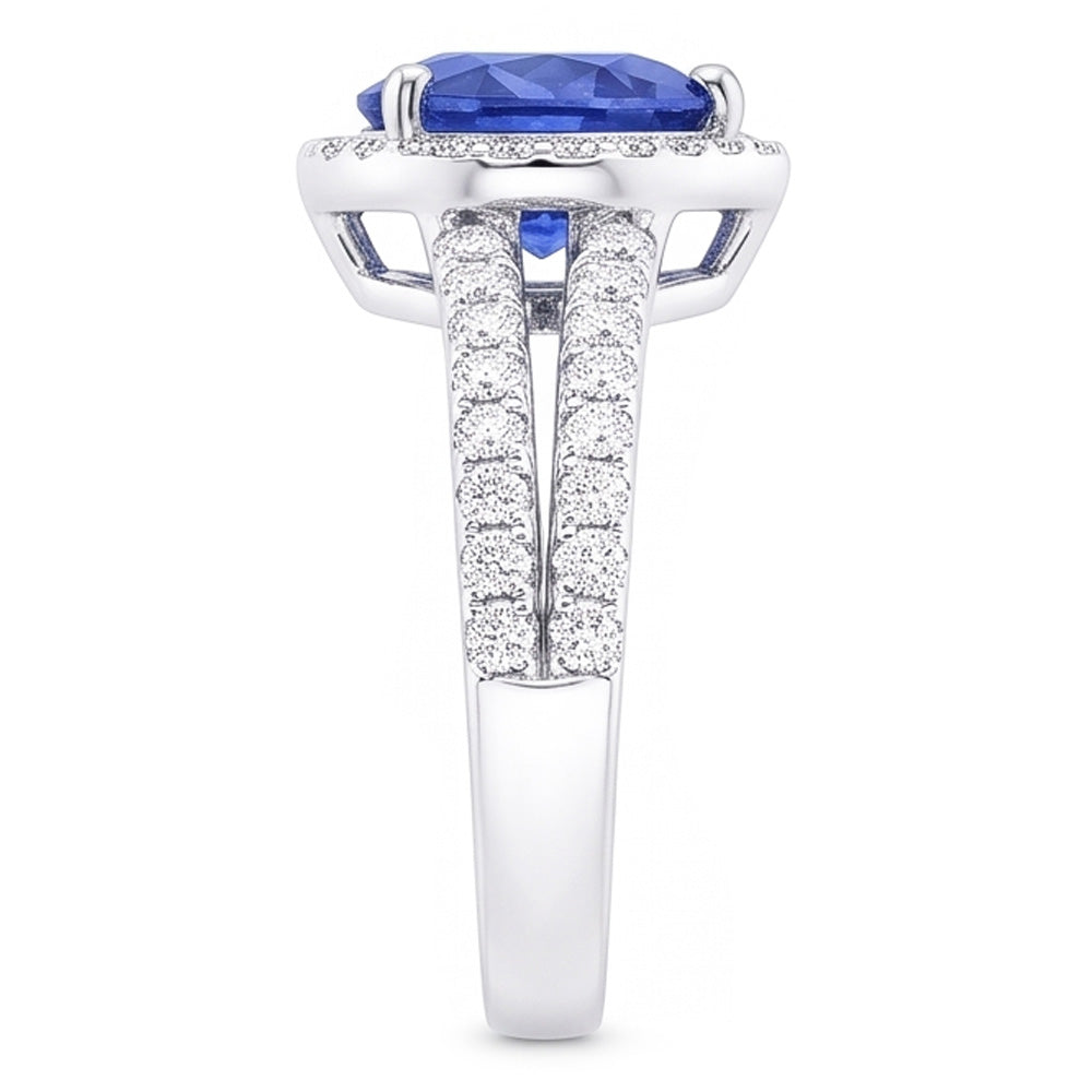 Natural Real ( Not Lab Grown )  White Gold Halo Wedding Ring Heart Sapphire Double Shank 3.50 Carats