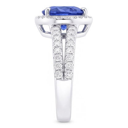 Natural Real ( Not Lab Grown )  White Gold Halo Wedding Ring Heart Sapphire Double Shank 3.50 Carats