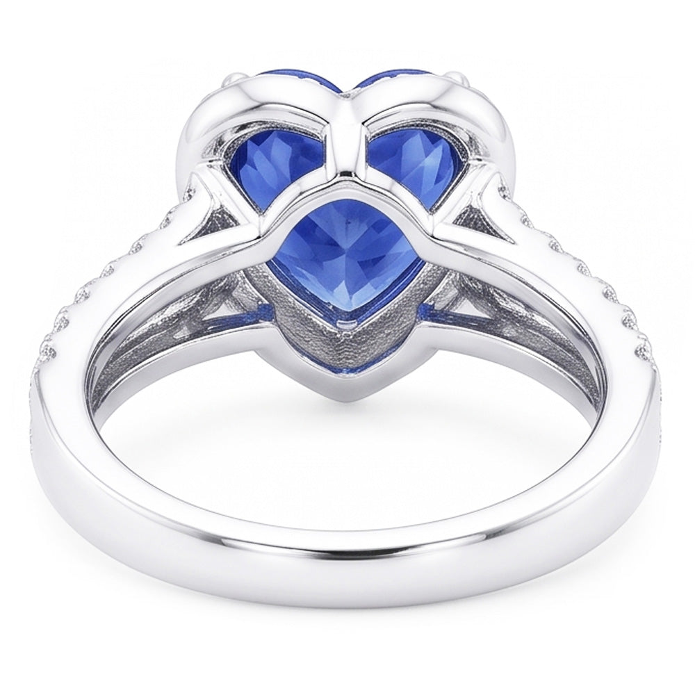 Natural Real ( Not Lab Grown )  White Gold Halo Wedding Ring Heart Sapphire Double Shank 3.50 Carats