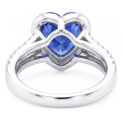 Natural Real ( Not Lab Grown )  White Gold Halo Wedding Ring Heart Sapphire Double Shank 3.50 Carats