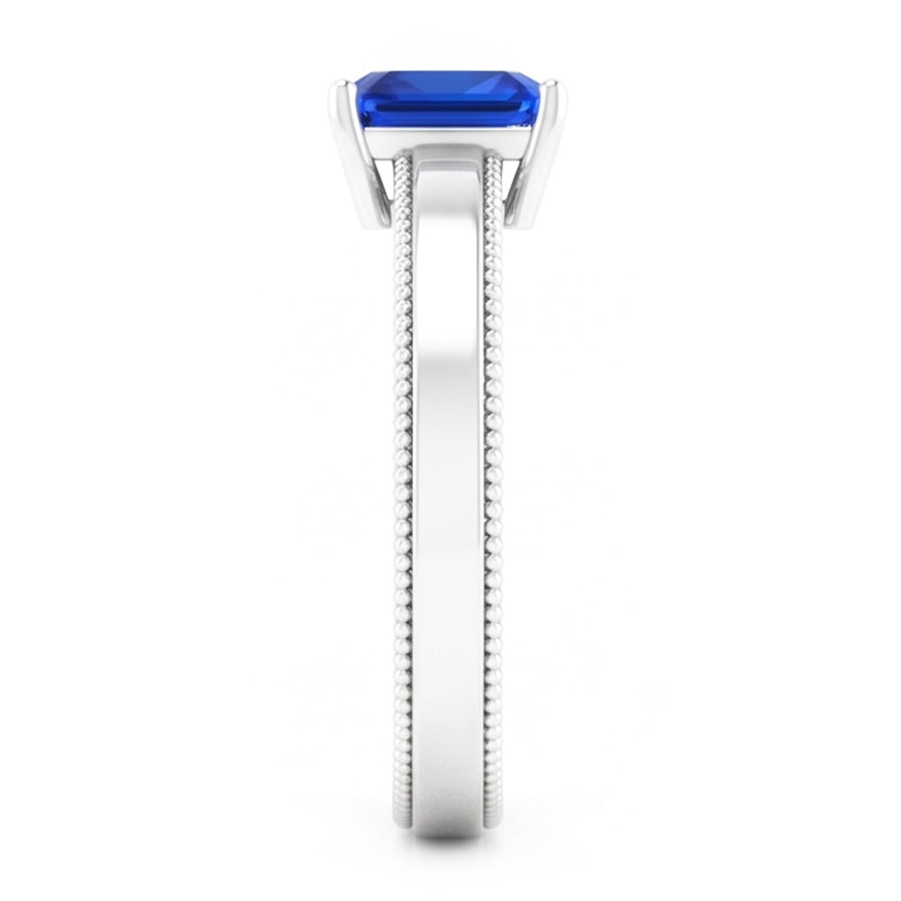 Natural Real ( Not Lab Grown )  White Gold Men's Ring Solitaire Ceylon Sapphire 1.50 Ct Milgrain Shank