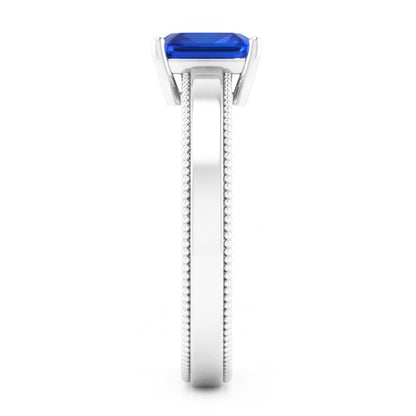Natural Real ( Not Lab Grown )  White Gold Men's Ring Solitaire Ceylon Sapphire 1.50 Ct Milgrain Shank