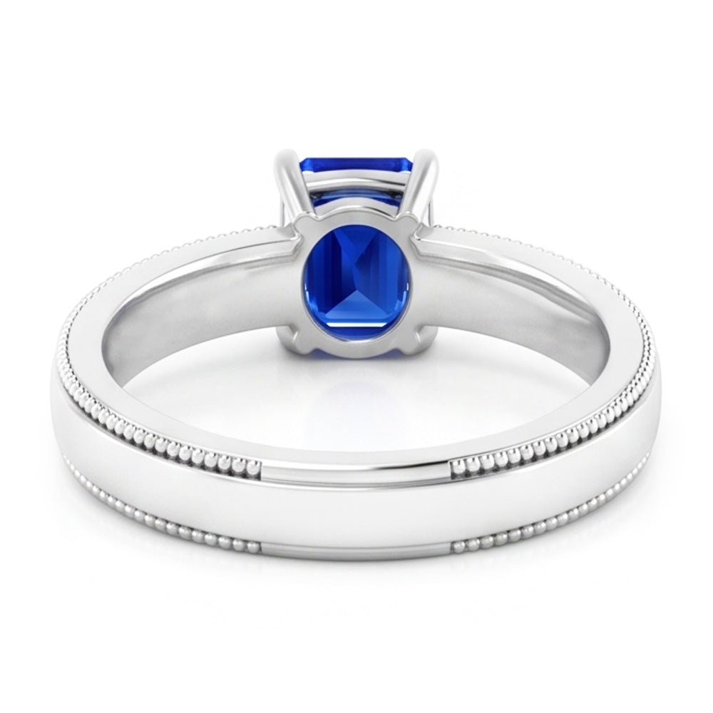 Natural Real ( Not Lab Grown )  White Gold Men's Ring Solitaire Ceylon Sapphire 1.50 Ct Milgrain Shank