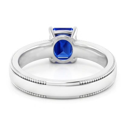 Natural Real ( Not Lab Grown )  White Gold Men's Ring Solitaire Ceylon Sapphire 1.50 Ct Milgrain Shank
